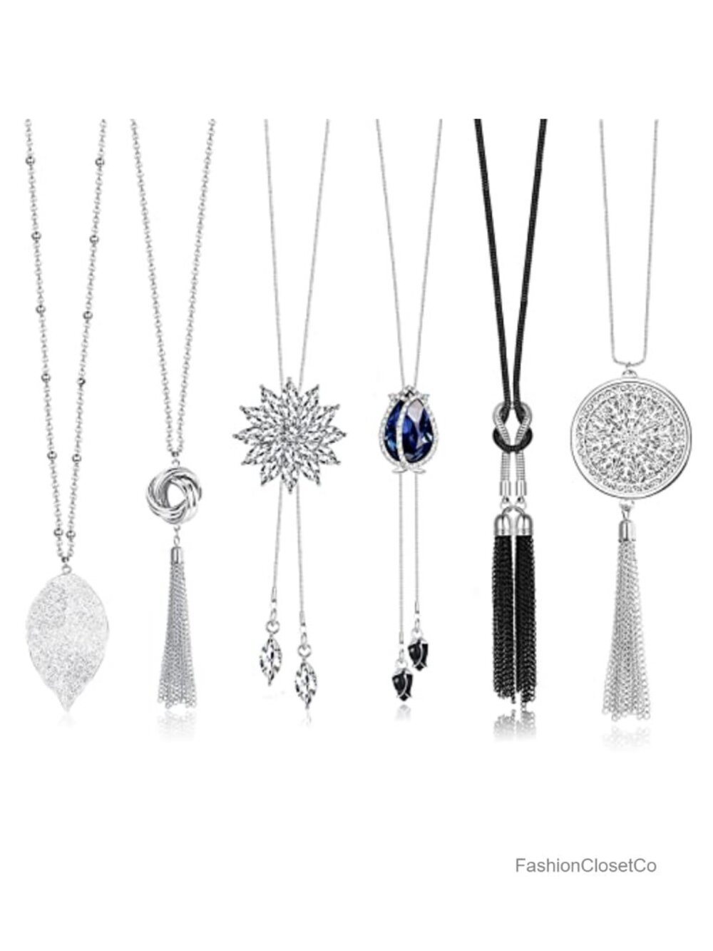 6 Piece Long Pendant Necklace Set for Women Statement Sweater Chain